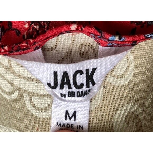 Jack by BB Dakota Red Floral Bell Sleeve Blouse M Tie Back Sheer Boho Romantic - Picture 7 of 12